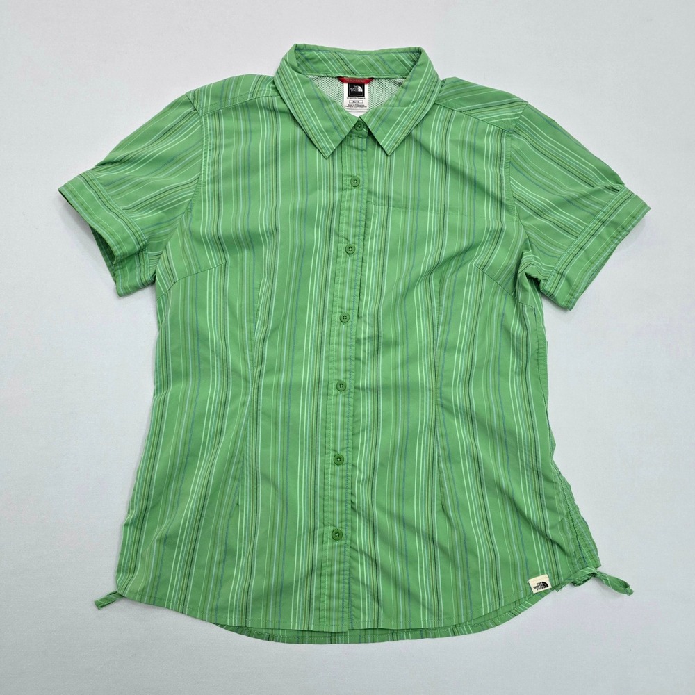 The North Face Womens XL VaporWick Green Striped Short Sleeve Hiking Shirt Top